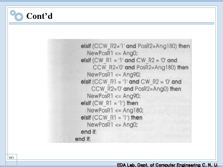 Cont’d 151 EDA Lab. Dept. of Computer Engineering C. N. U. 