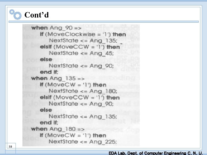 Cont’d 39 EDA Lab. Dept. of Computer Engineering C. N. U. 