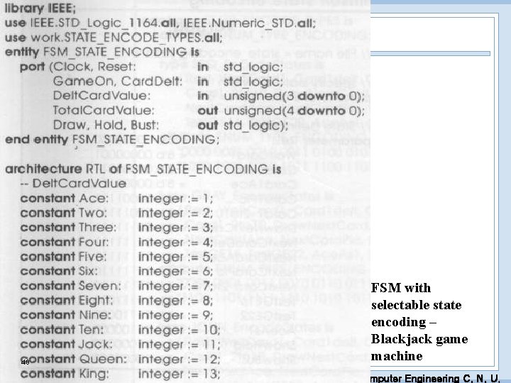 48 FSM with selectable state encoding – Blackjack game machine EDA Lab. Dept. of