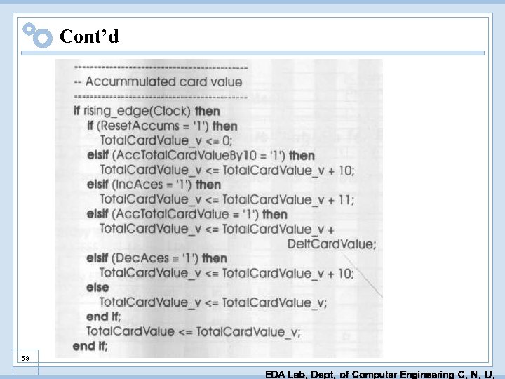 Cont’d 58 EDA Lab. Dept. of Computer Engineering C. N. U. 