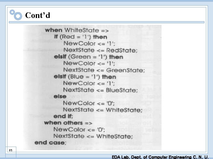 Cont’d 65 EDA Lab. Dept. of Computer Engineering C. N. U. 