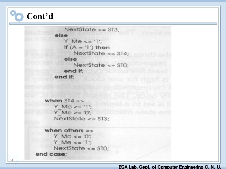 Cont’d 72 EDA Lab. Dept. of Computer Engineering C. N. U. 