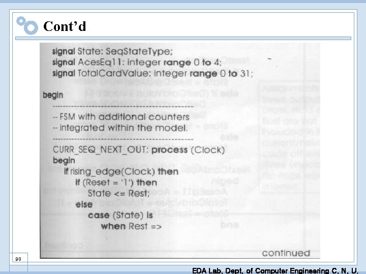 Cont’d 90 EDA Lab. Dept. of Computer Engineering C. N. U. 