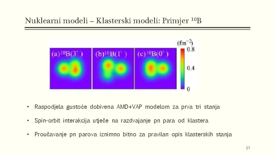 Nuklearni modeli – Klasterski modeli: Primjer 10 B • Raspodjela gustoće dobivena AMD+VAP modelom