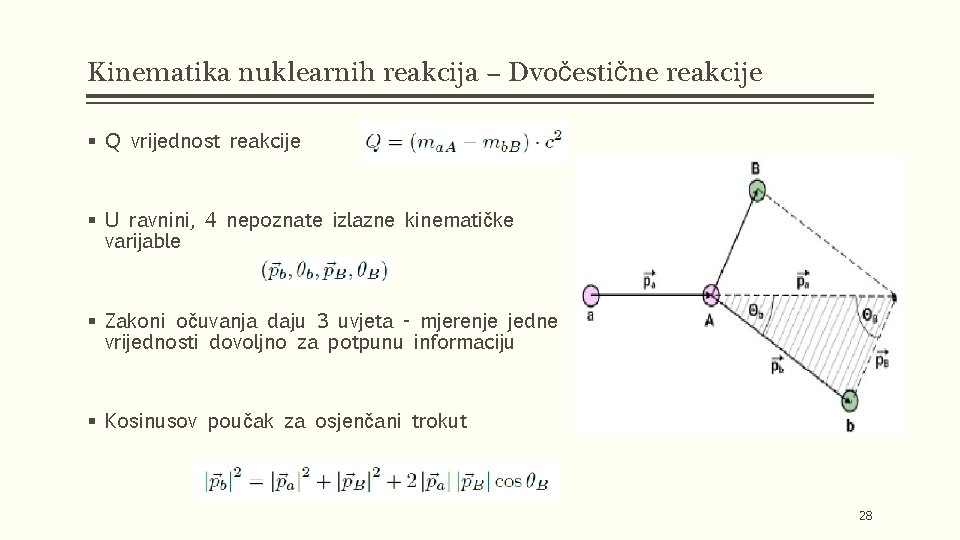 Kinematika nuklearnih reakcija – Dvočestične reakcije § Q vrijednost reakcije § U ravnini, 4