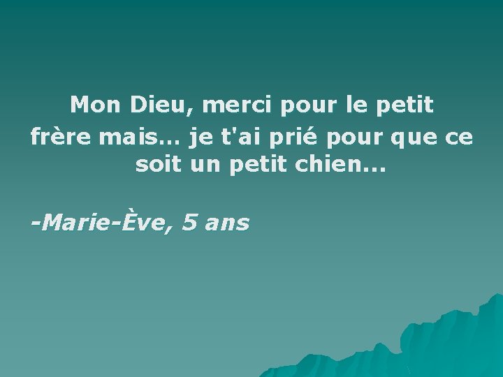 Mon Dieu, merci pour le petit frère mais… je t'ai prié pour que ce