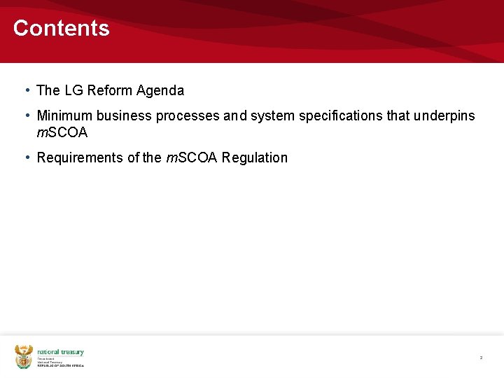 Contents • The LG Reform Agenda • Minimum business processes and system specifications that
