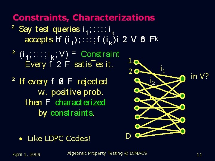 Constraints, Characterizations ² Say t est queries i 1 ; : : : ;