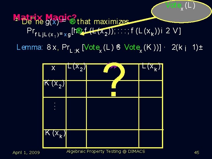 Vot ex (L ) Matrix ? ² De¯ne Magic g(x) = ® t hat