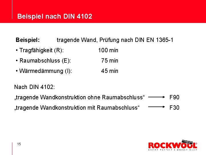 Beispiel nach DIN 4102 Beispiel: tragende Wand, Prüfung nach DIN EN 1365 -1 •