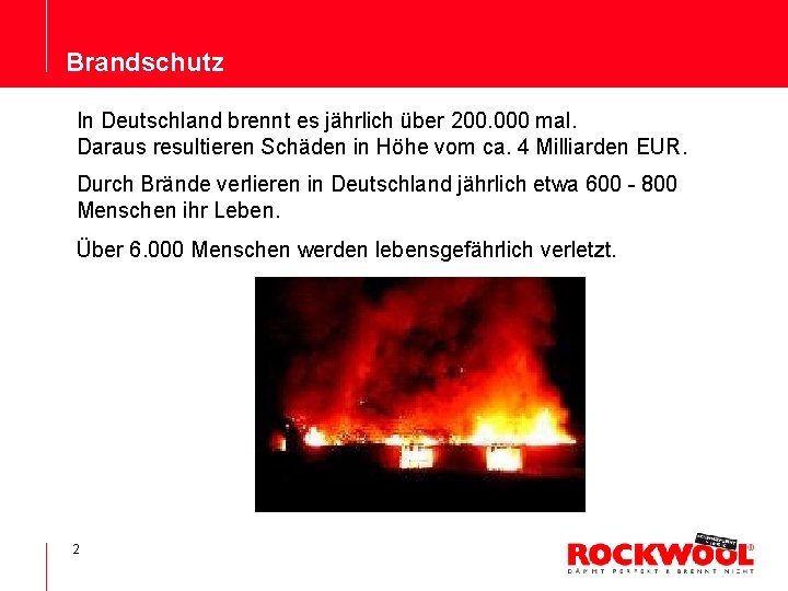 Brandschutz In Deutschland brennt es jährlich über 200. 000 mal. Daraus resultieren Schäden in