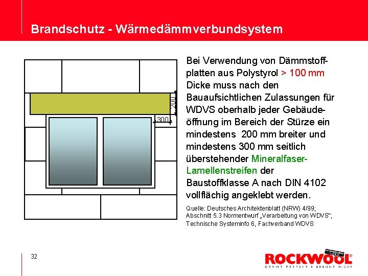 200 Brandschutz - Wärmedämmverbundsystem 300 Bei Verwendung von Dämmstoffplatten aus Polystyrol > 100 mm