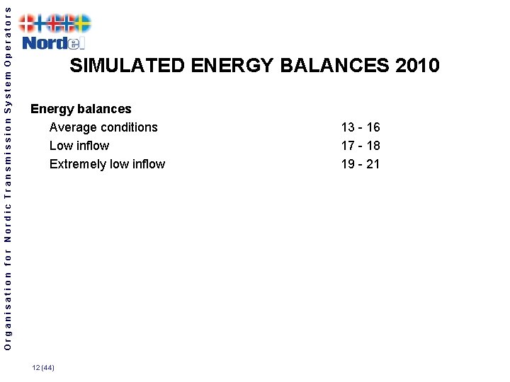 Organisation for Nordic Transmission System Operators SIMULATED ENERGY BALANCES 2010 Energy balances Average conditions