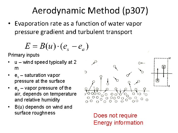 Aerodynamic Method (p 307) • Evaporation rate as a function of water vapor pressure