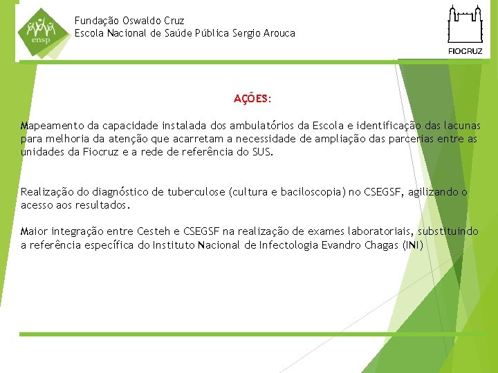 Fundação Oswaldo Cruz Escola Nacional de Saúde Pública Sergio Arouca AÇÕES: Mapeamento da capacidade