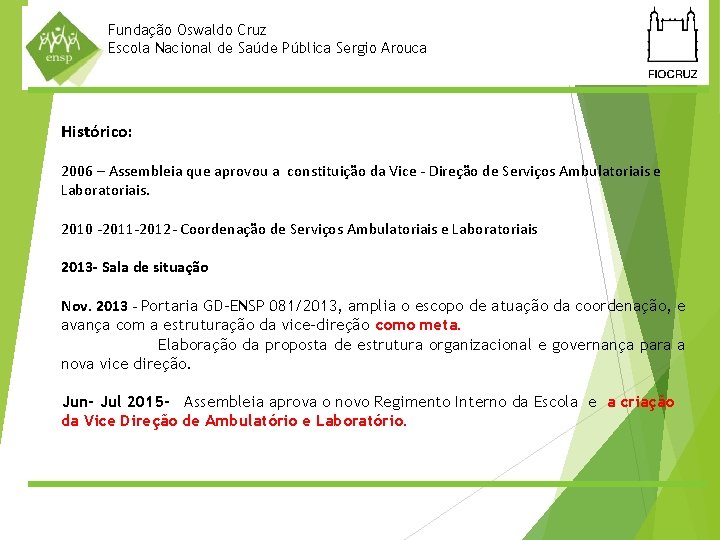 Fundação Oswaldo Cruz Escola Nacional de Saúde Pública Sergio Arouca Histórico: 2006 – Assembleia