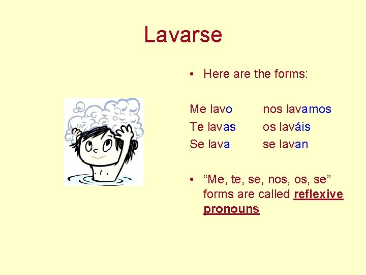 Lavarse • Here are the forms: Me lavo Te lavas Se lava nos lavamos