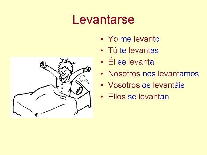 Levantarse • • • Yo me levanto Tú te levantas Él se levanta Nosotros