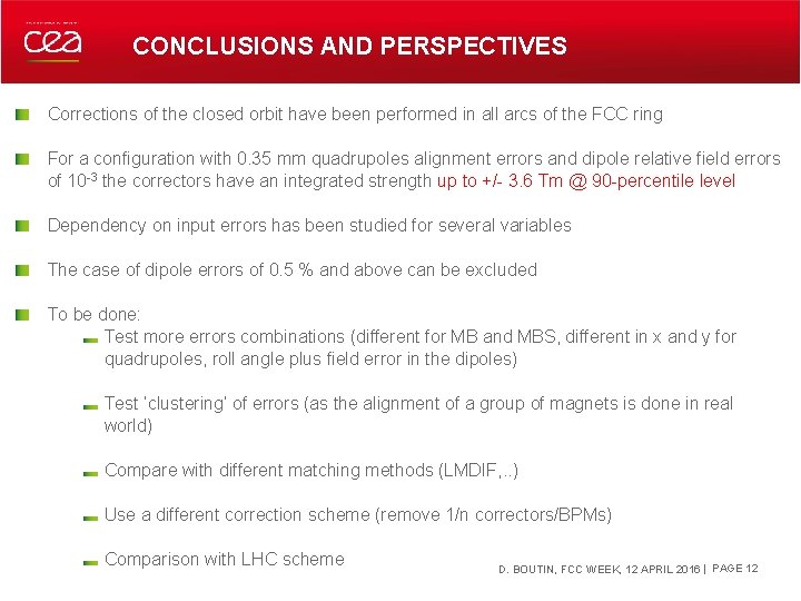 CONCLUSIONS AND PERSPECTIVES Corrections of the closed orbit have been performed in all arcs