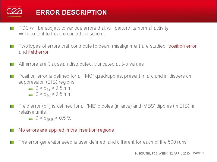 ERROR DESCRIPTION FCC will be subject to various errors that will perturb its normal ERROR DESCRIPTION FCC will be subject to various errors that will perturb its normal