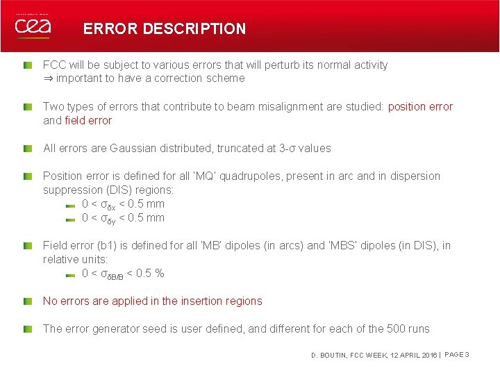 ERROR DESCRIPTION FCC will be subject to various errors that will perturb its normal