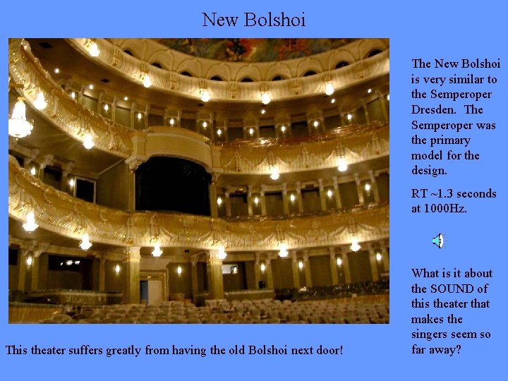 New Bolshoi The New Bolshoi is very similar to the Semperoper Dresden. The Semperoper