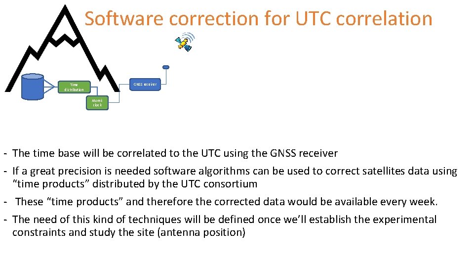 Software correction for UTC correlation GNSS receiver Time distribution Atomic clock - The time