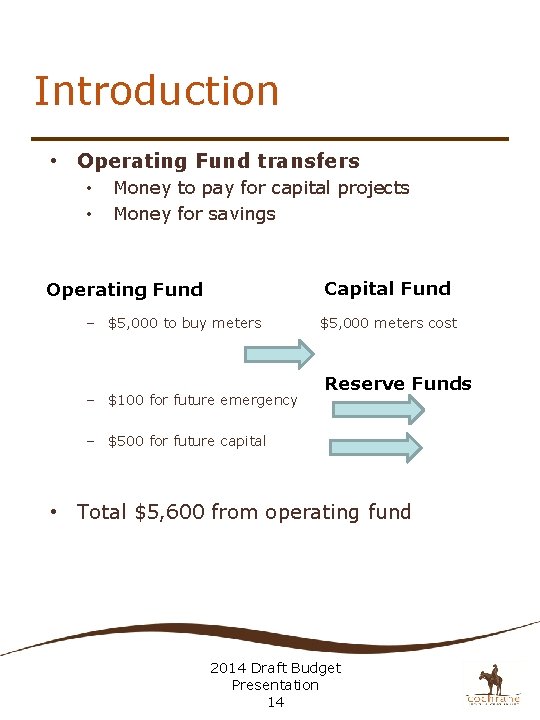 Introduction • Operating Fund transfers • • Money to pay for capital projects Money