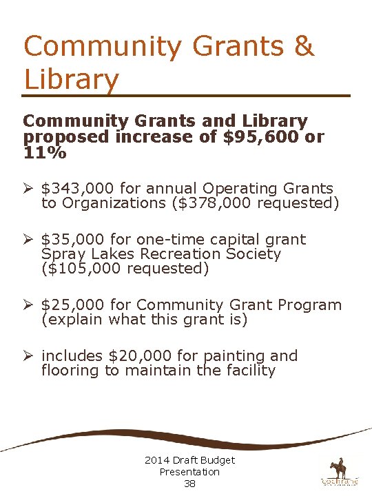 Community Grants & Library Community Grants and Library proposed increase of $95, 600 or