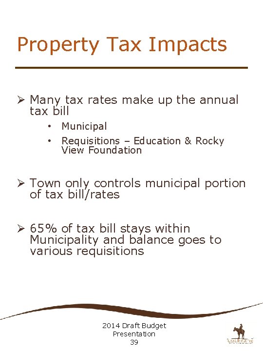 Property Tax Impacts Ø Many tax rates make up the annual tax bill •