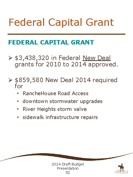Federal Capital Grant FEDERAL CAPITAL GRANT Ø $3, 438, 320 in Federal New Deal