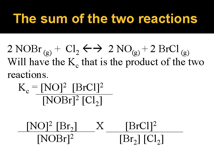 The sum of the two reactions 2 NOBr (g) + Cl 2 2 NO(g)