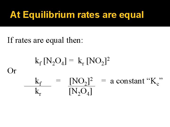 At Equilibrium rates are equal If rates are equal then: Or kf [N 2