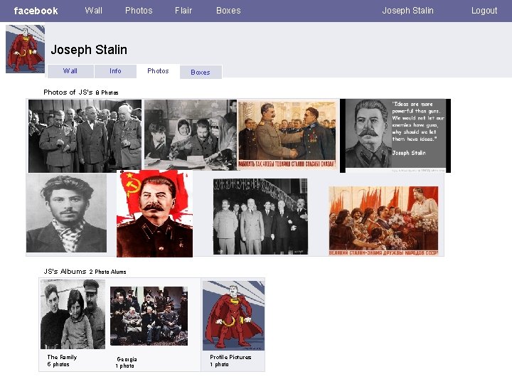 facebook Wall Photos Flair Boxes Joseph Stalin Wall Info Photos of JS’s Albums The