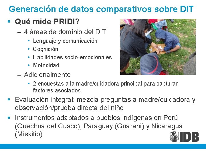 Generación de datos comparativos sobre DIT § Qué mide PRIDI? – 4 áreas de