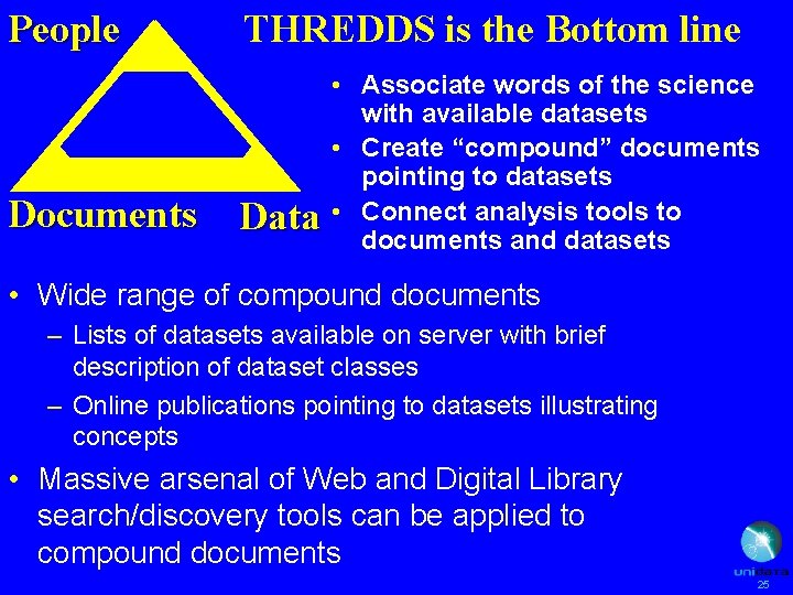 People Documents THREDDS is the Bottom line Data • Associate words of the science