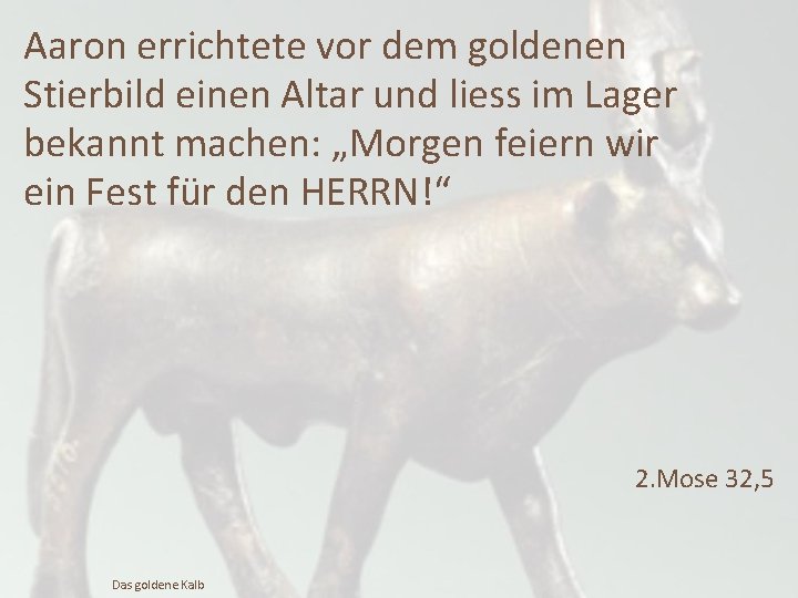 Aaron errichtete vor dem goldenen Stierbild einen Altar und liess im Lager bekannt machen: