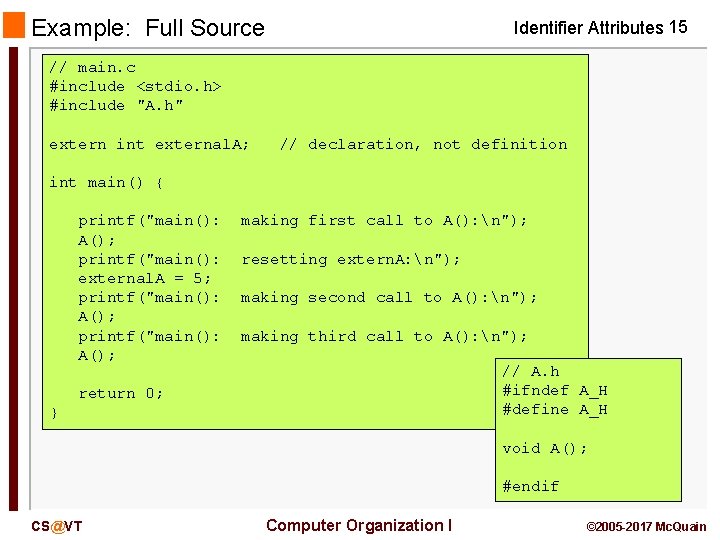 Example: Full Source Identifier Attributes 15 // main. c #include <stdio. h> #include "A.