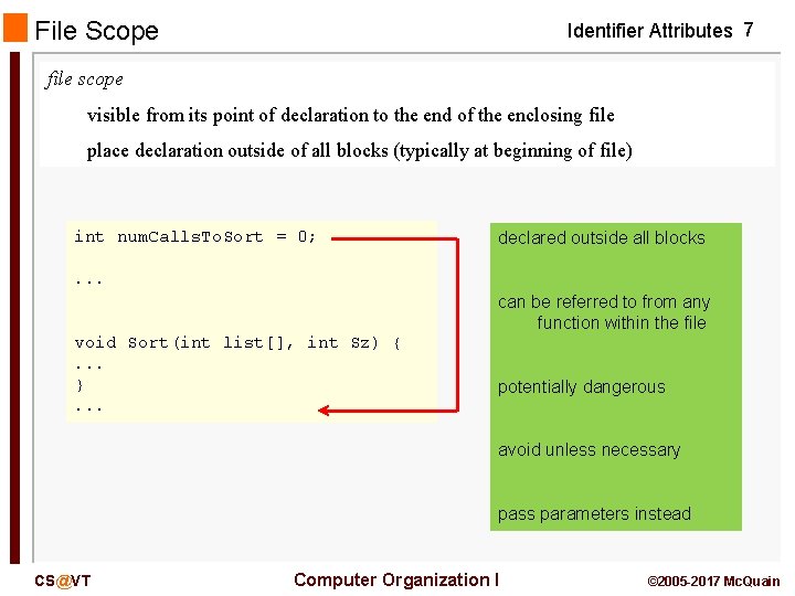 File Scope Identifier Attributes 7 file scope visible from its point of declaration to