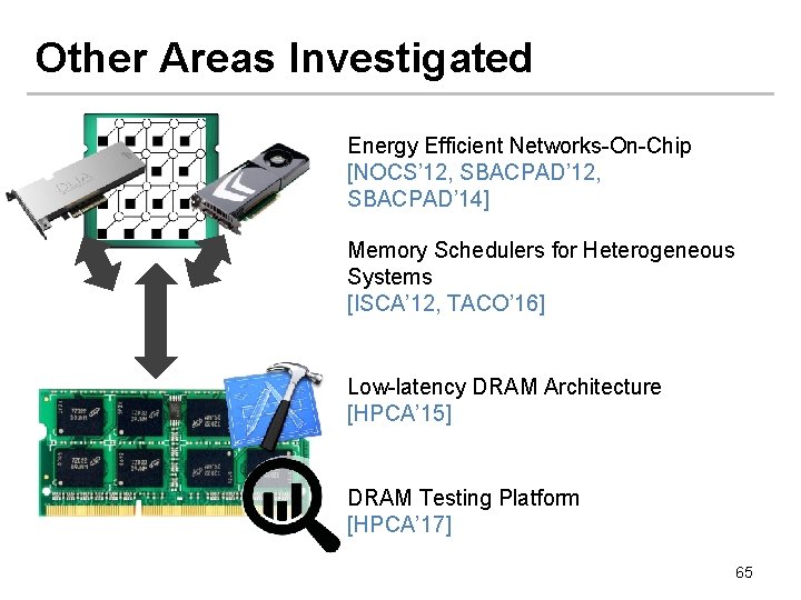 Other Areas Investigated Energy Efficient Networks-On-Chip [NOCS’ 12, SBACPAD’ 14] Memory Schedulers for Heterogeneous