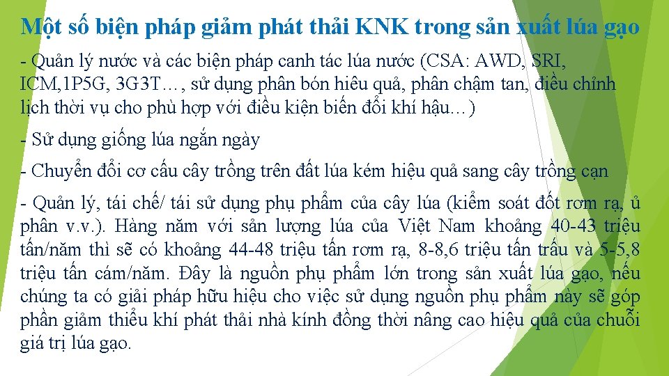 Một số biện pháp giảm phát thải KNK trong sản xuất lúa gạo -