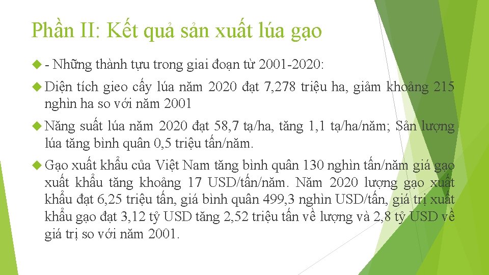 Phần II: Kết quả sản xuất lúa gạo - Những thành tựu trong giai