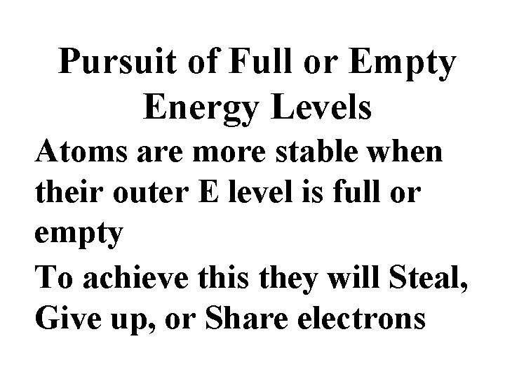 Pursuit of Full or Empty Energy Levels Atoms are more stable when their outer