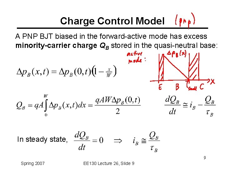 Charge Control Model A PNP BJT biased in the forward-active mode has excess minority-carrier