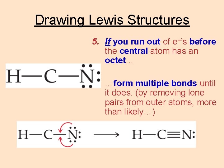 Drawing Lewis Structures 5. If you run out of e–’s before the central atom