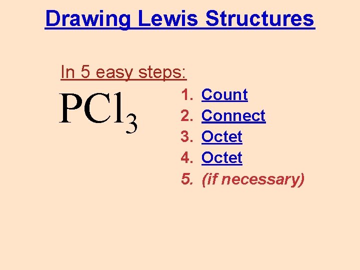 Drawing Lewis Structures In 5 easy steps: PCl 3 1. 2. 3. 4. 5.