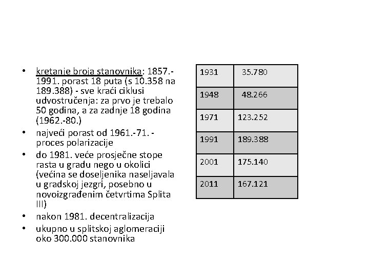  • kretanje broja stanovnika: 1857. 1991. porast 18 puta (s 10. 358 na