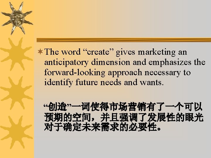 ¬The word “create” gives marketing an anticipatory dimension and emphasizes the forward-looking approach necessary