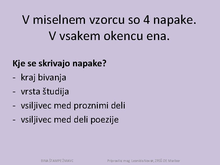 V miselnem vzorcu so 4 napake. V vsakem okencu ena. Kje se skrivajo napake?