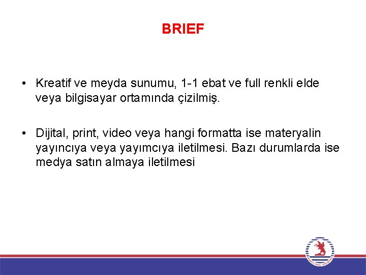 BRIEF • Kreatif ve meyda sunumu, 1 -1 ebat ve full renkli elde veya